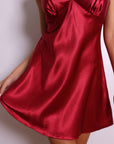 Camilla Ruched Satin Slip Dress - Burgundy