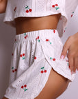 Ruby Cherry Dot Cropped Lounge Set – White
