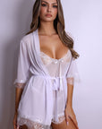 Aiah Lace Slip & Robe Set – White