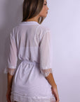 Aiah Lace Slip & Robe Set – White