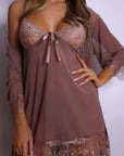 Aiah Lace Slip & Robe Set – Dusty Rose