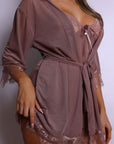 Aiah Lace Slip & Robe Set – Dusty Rose