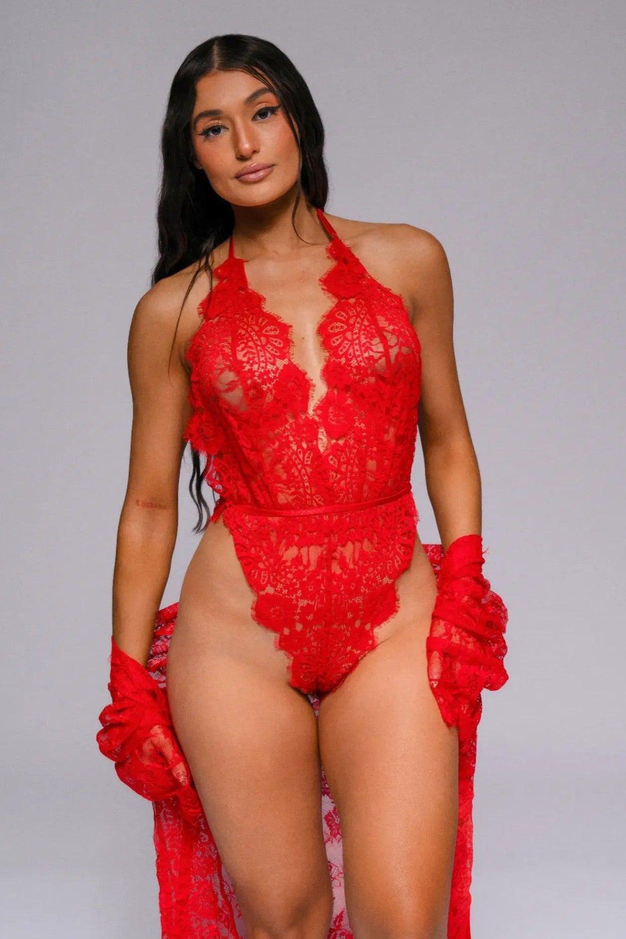 Kamora Bodysuit Set - Red-Fascinating_Nights