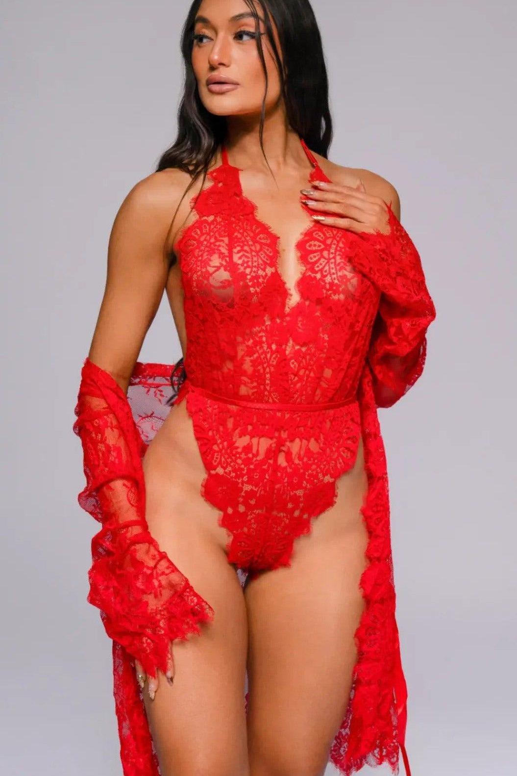 Kamora Bodysuit Set - Red-Fascinating_Nights