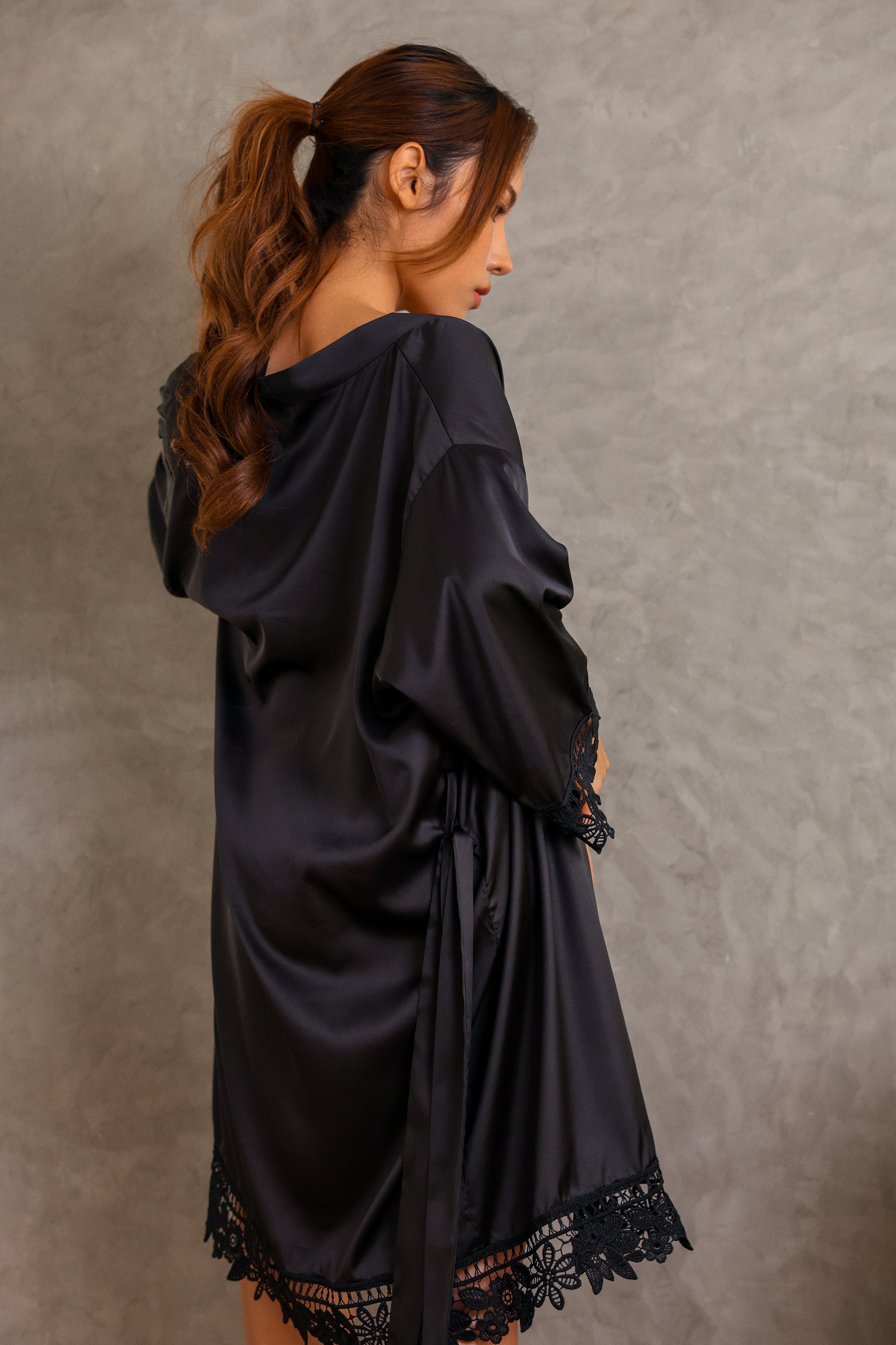 Kayla Signature Silky Robe Set - Black-Fascinating_Nights