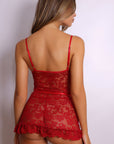 Kendall Floral Lace Ruffled Chemise - Red-Fascinating_Nights