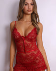 Kendall Floral Lace Ruffled Chemise - Red-Fascinating_Nights