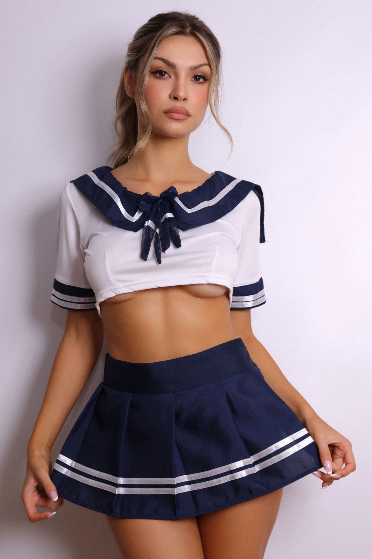 Komi Sailor Pleated Lingerie Set - Blue-Fascinating_Nights