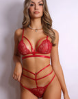 Leonora Strappy Crimson Lace Lingerie Set - Red-Fascinating_Nights