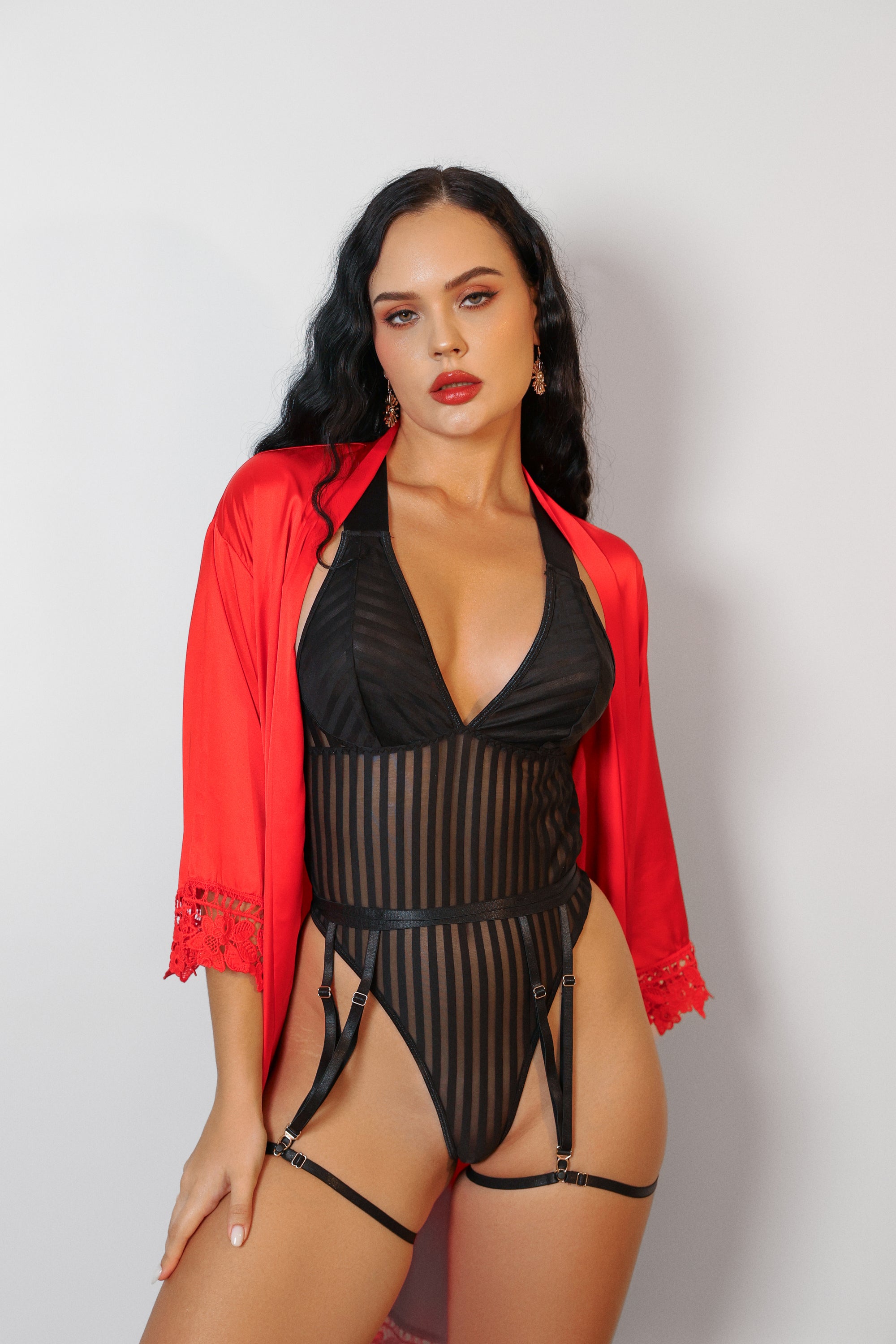 Lost In Venice Signature Silky Robe Set - Red-Fascinating_Nights