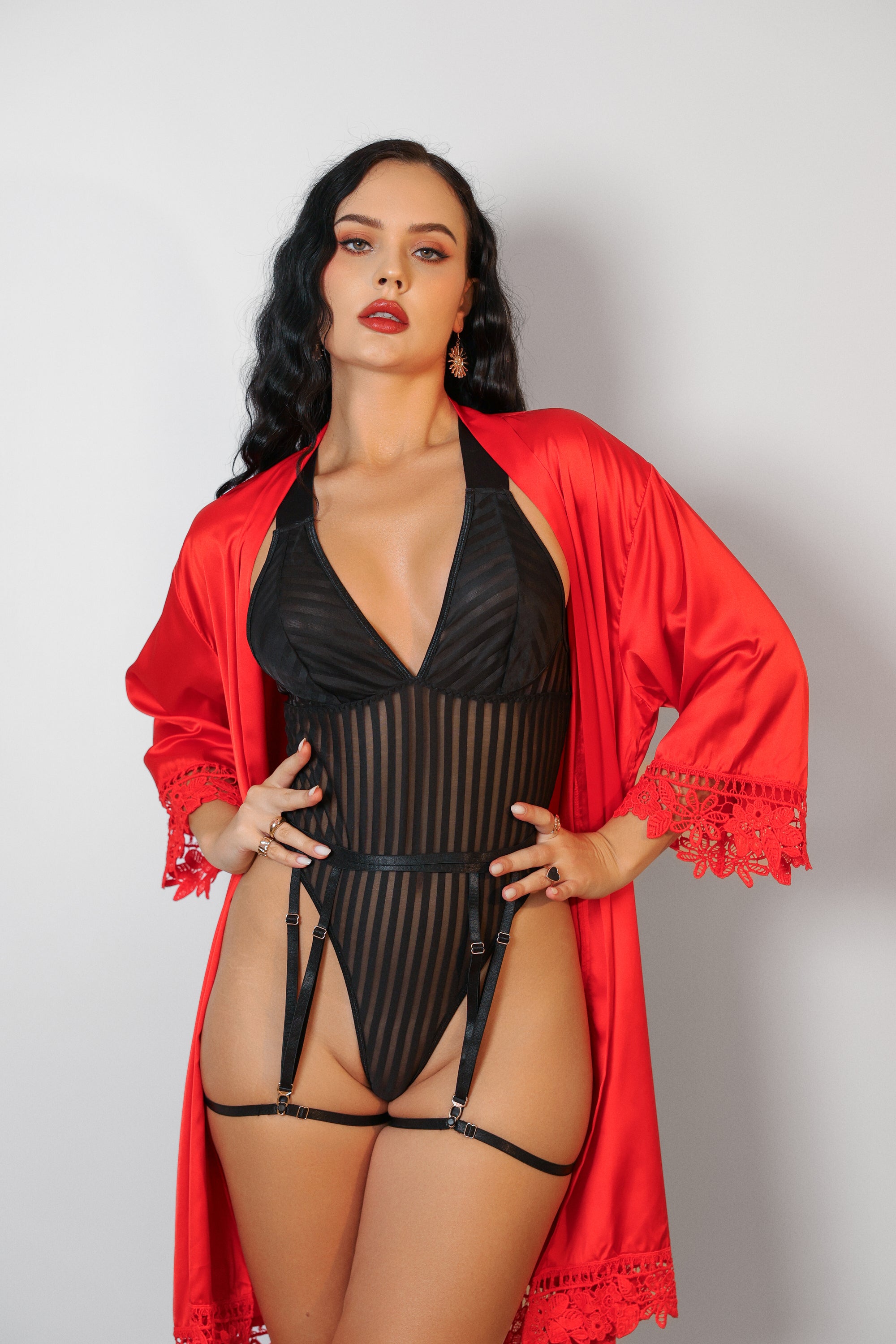 Lost In Venice Signature Silky Robe Set - Red-Fascinating_Nights