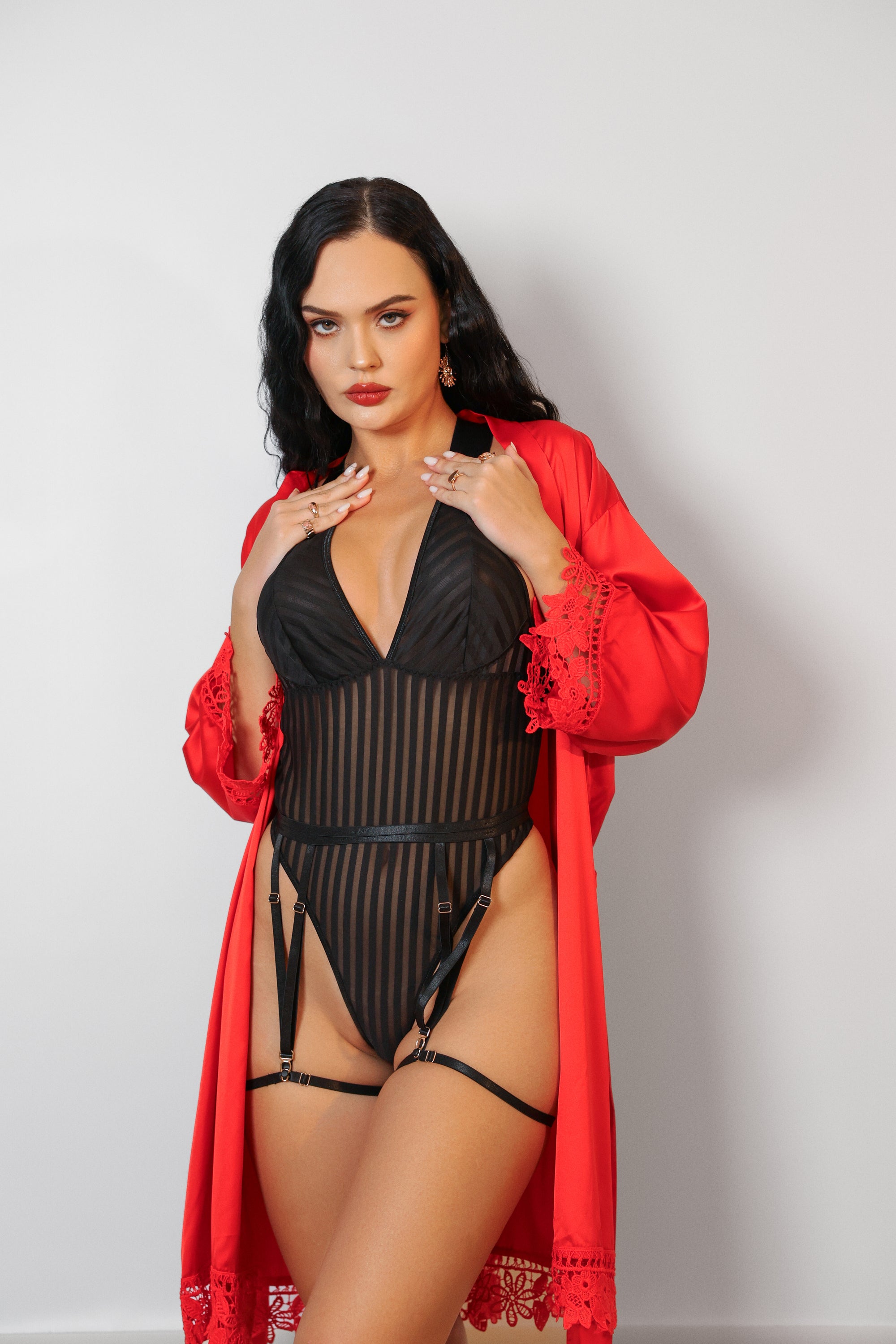 Lost In Venice Signature Silky Robe Set - Red-Fascinating_Nights