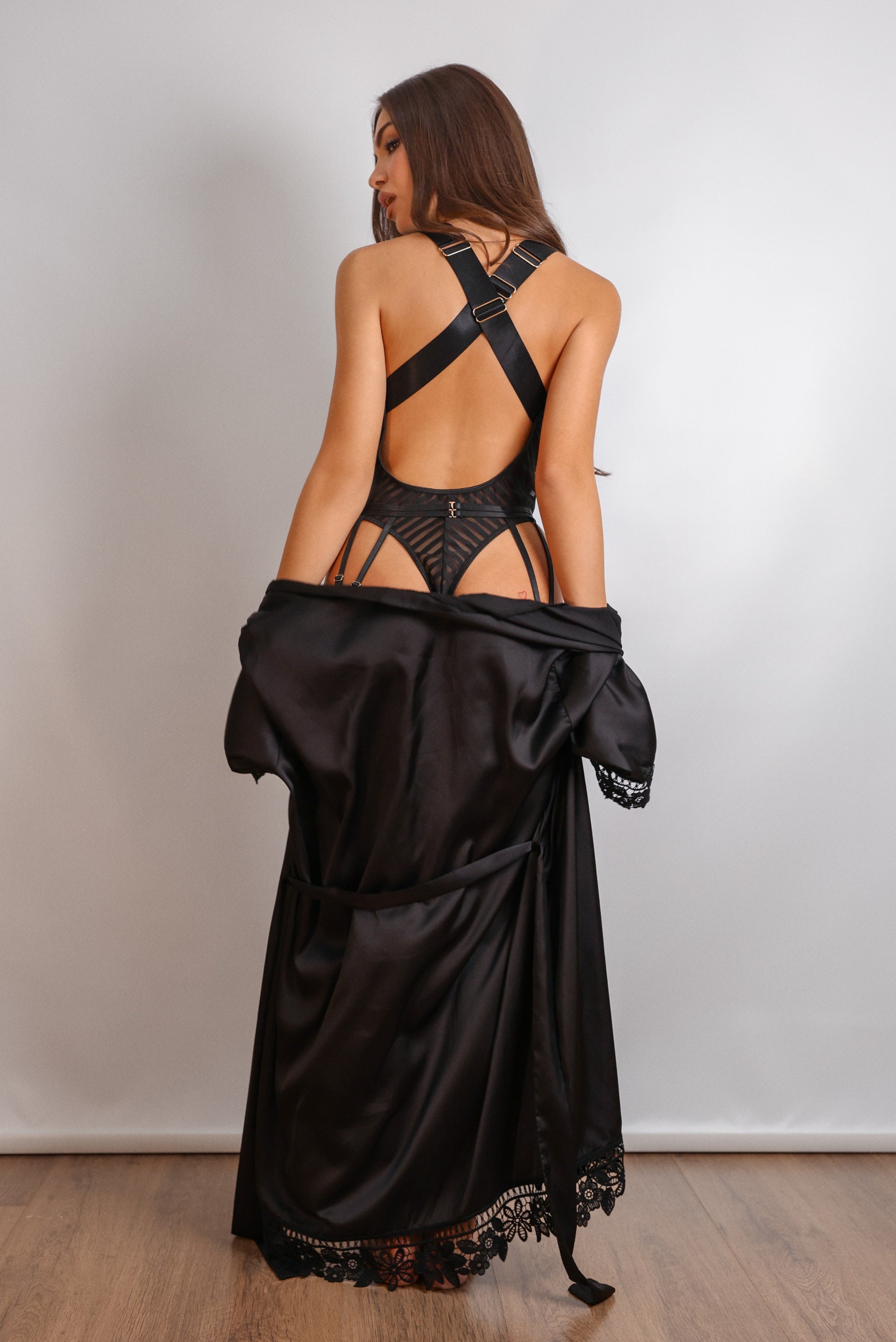 Lost In Venice Silky Robe Set - Black-Fascinating_Nights