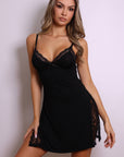 Lucinda Satin Lace Slip Dress - Black-Fascinating_Nights