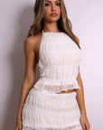 Malia Two Piece Halter & Tiered Skirt Set – White-Fascinating_Nights