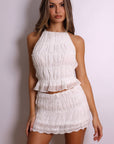 Malia Two Piece Halter & Tiered Skirt Set – White-Fascinating_Nights