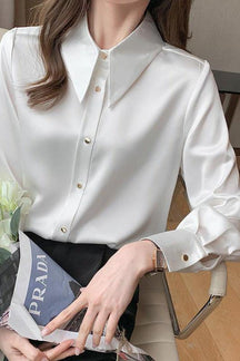 Marcella Pointed Collar Blouse - White-Fascinating Nights