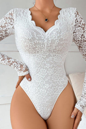 Mckayla Long Sleeve Bodysuit - White-Fascinating Nights
