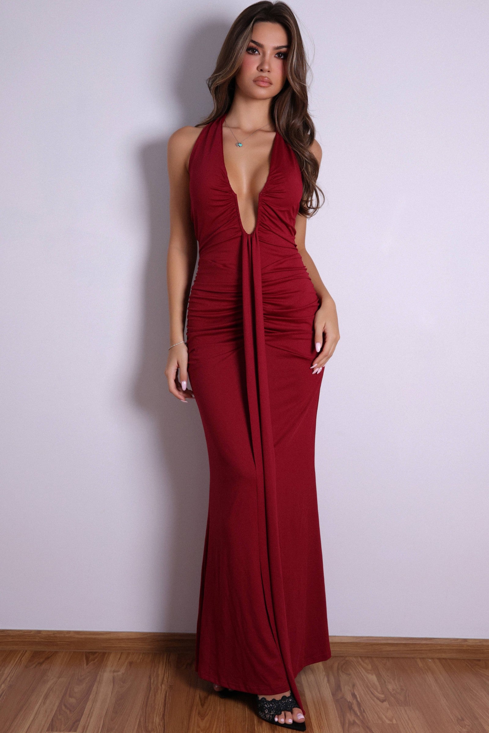 Nadine Halter Maxi Dress - Burgundy-Fascinating_Nights