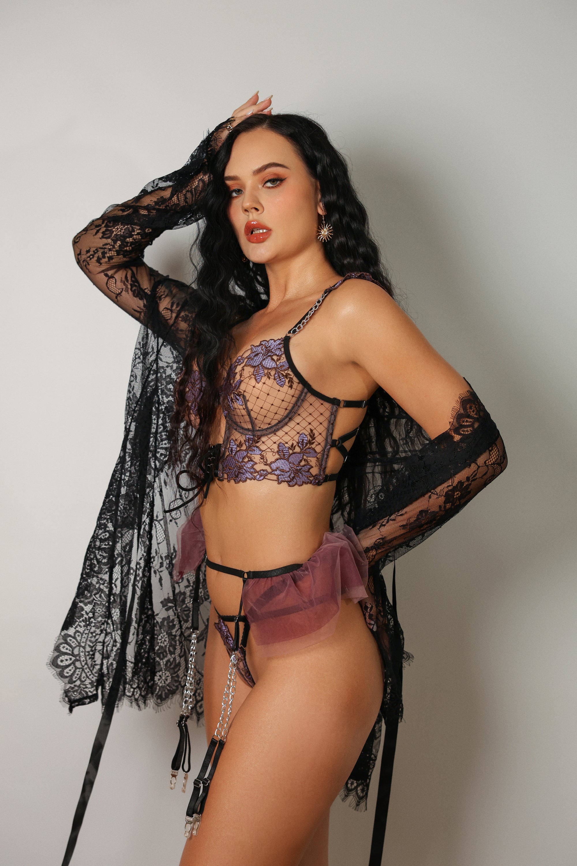 Neena Signature Lace Robe Set - Black-Fascinating_Nights