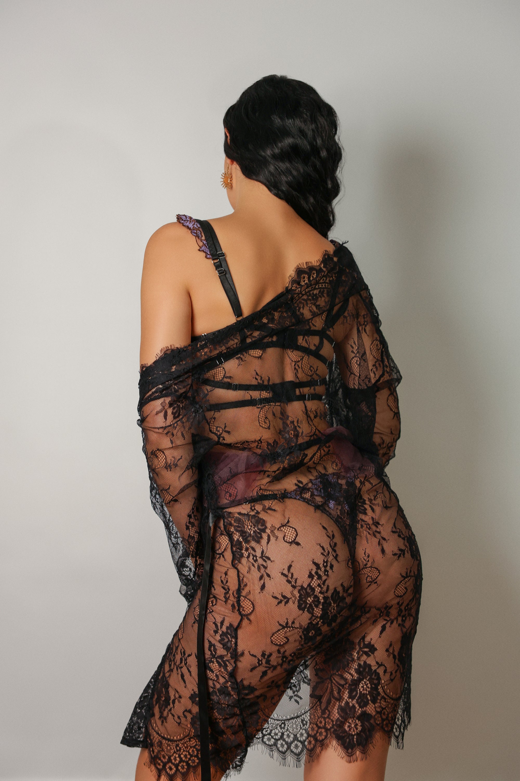 Neena Signature Lace Robe Set - Black-Fascinating_Nights