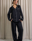 Nyla Satin Long Pajama Set - Black-Fascinating_Nights