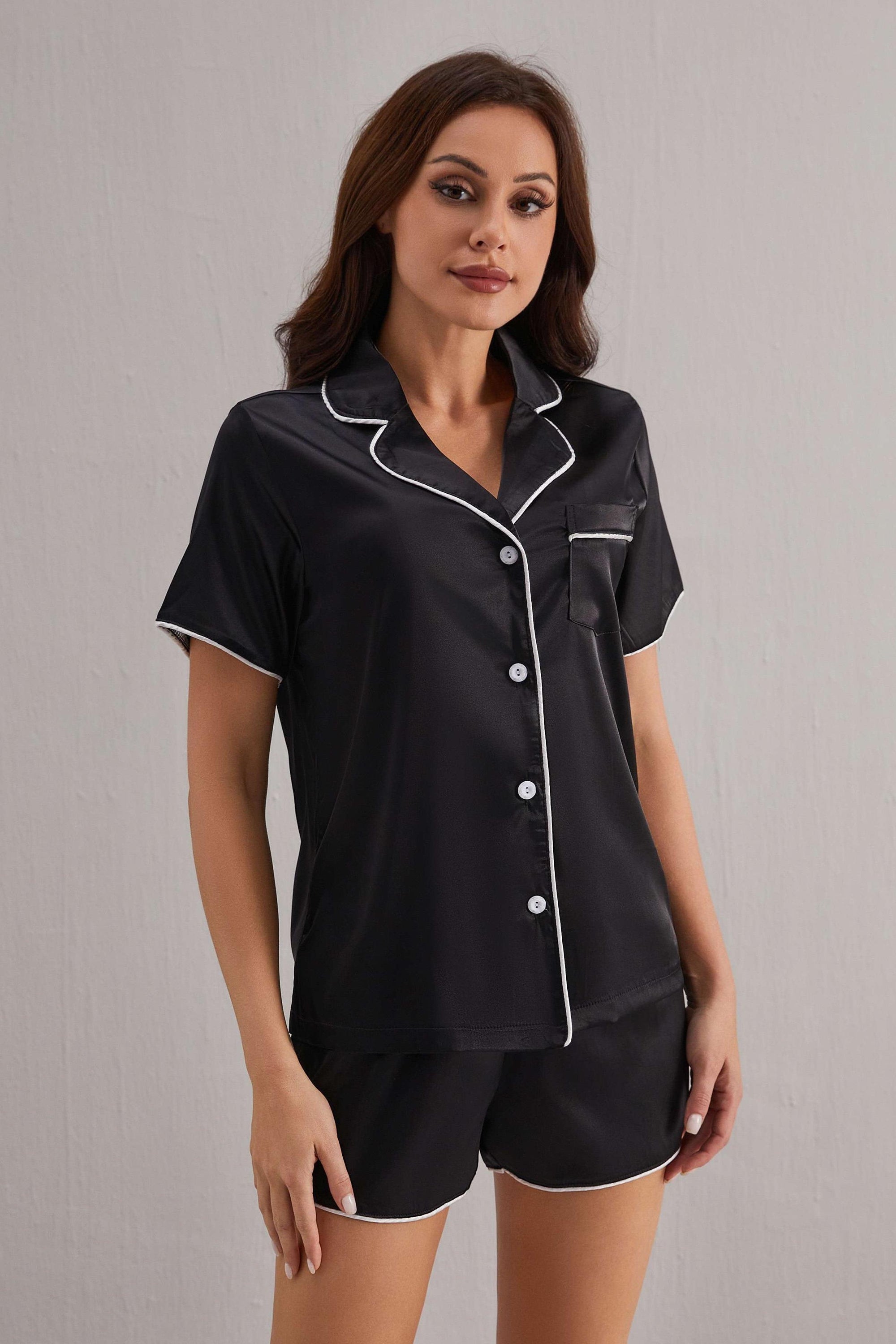 Nyla Satin Pajama Set - Black-Fascinating_Nights