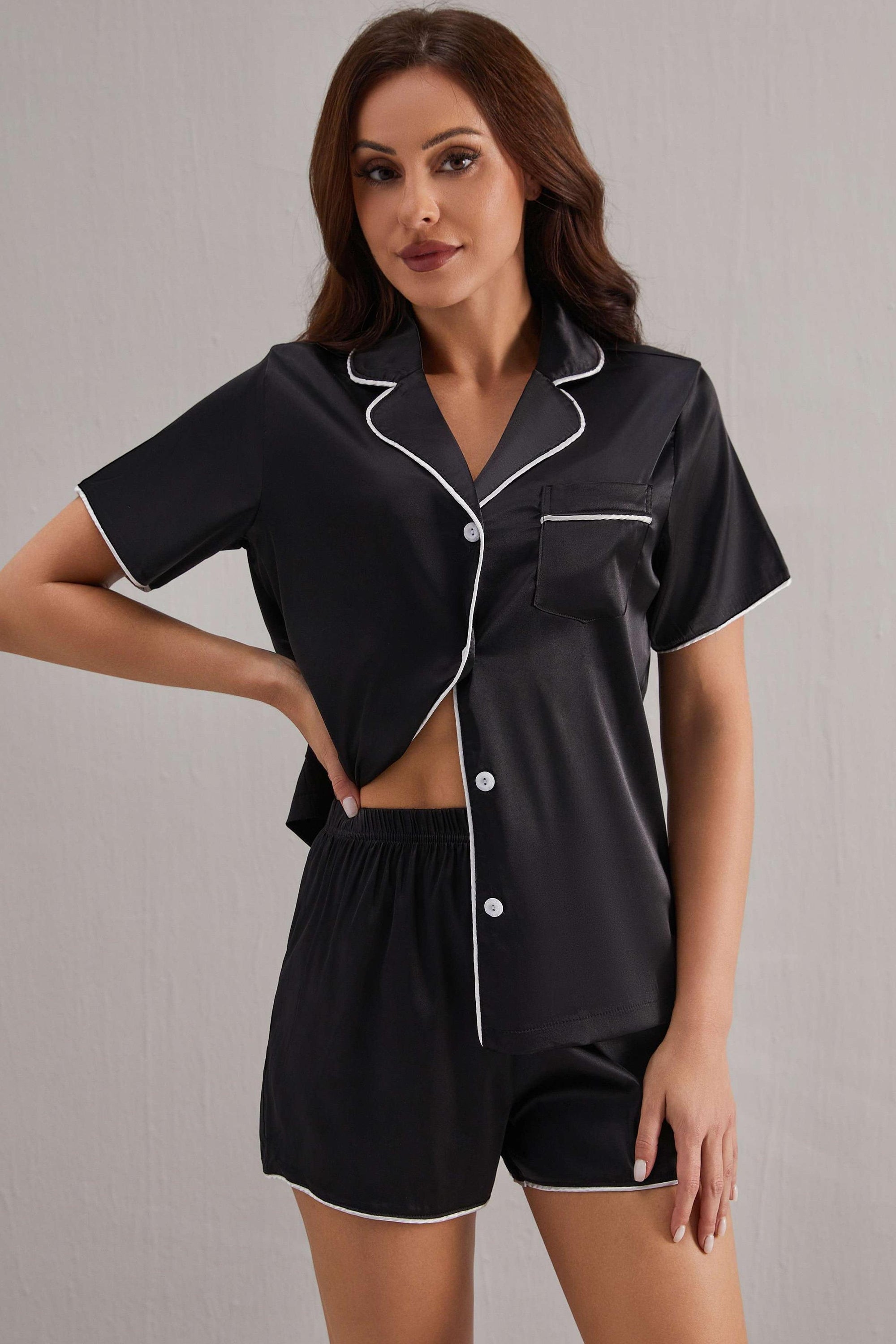 Nyla Satin Pajama Set - Black-Fascinating_Nights