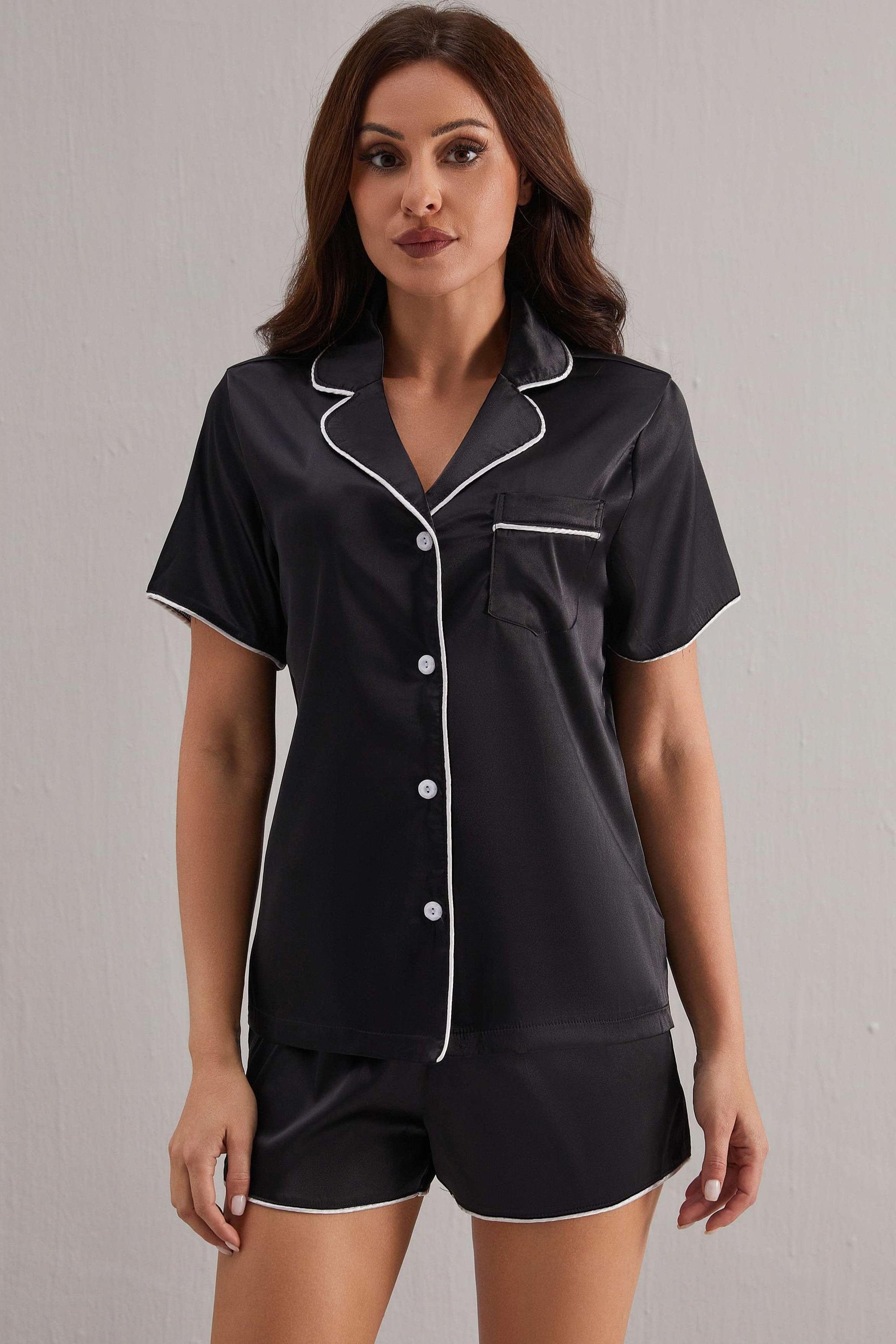 Nyla Satin Pajama Set - Black-Fascinating_Nights