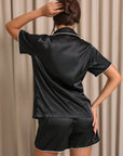 Nyla Satin Short Pajama Set - Black-Fascinating_Nights