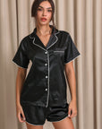 Nyla Satin Short Pajama Set - Black-Fascinating_Nights