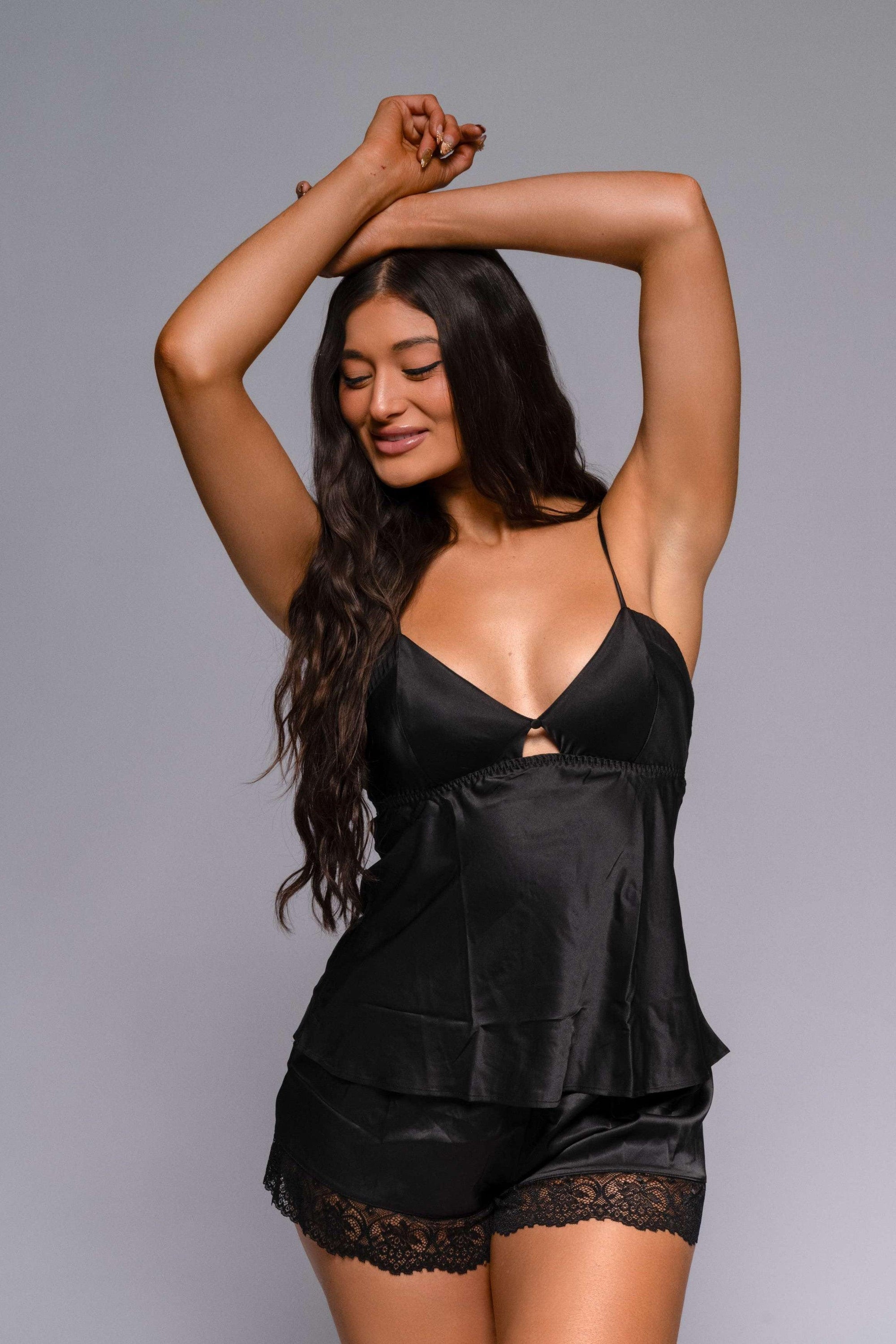 Réba Silk Cami Shorts Set - Black-Fascinating_Nights