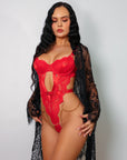 Regina Red Signature Lace Robe Set - Black-Fascinating_Nights