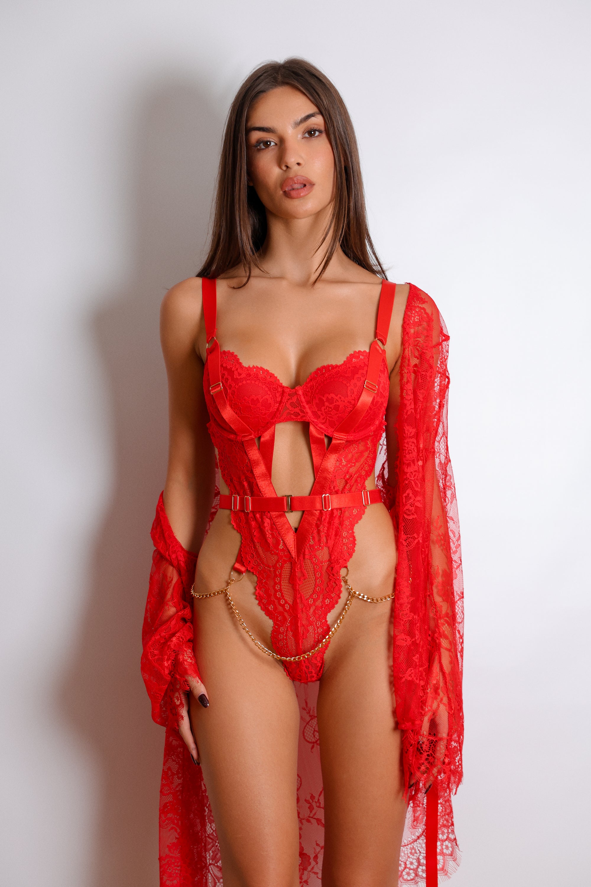 Regina Signature Lace Robe Set - Red-Fascinating_Nights