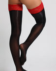 Roxanne Glossy Contrast Lace Thigh-Highs – Black and Red-Fascinating_Nights