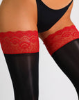 Roxanne Glossy Contrast Lace Thigh-Highs – Black and Red-Fascinating_Nights