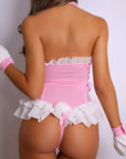 Ruffled Satin Teddy Costume Set – Pink-Fascinating_Nights