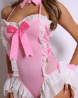 Ruffled Satin Teddy Costume Set – Pink-Fascinating_Nights