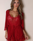 Aiah Lace Slip & Robe Set – Red