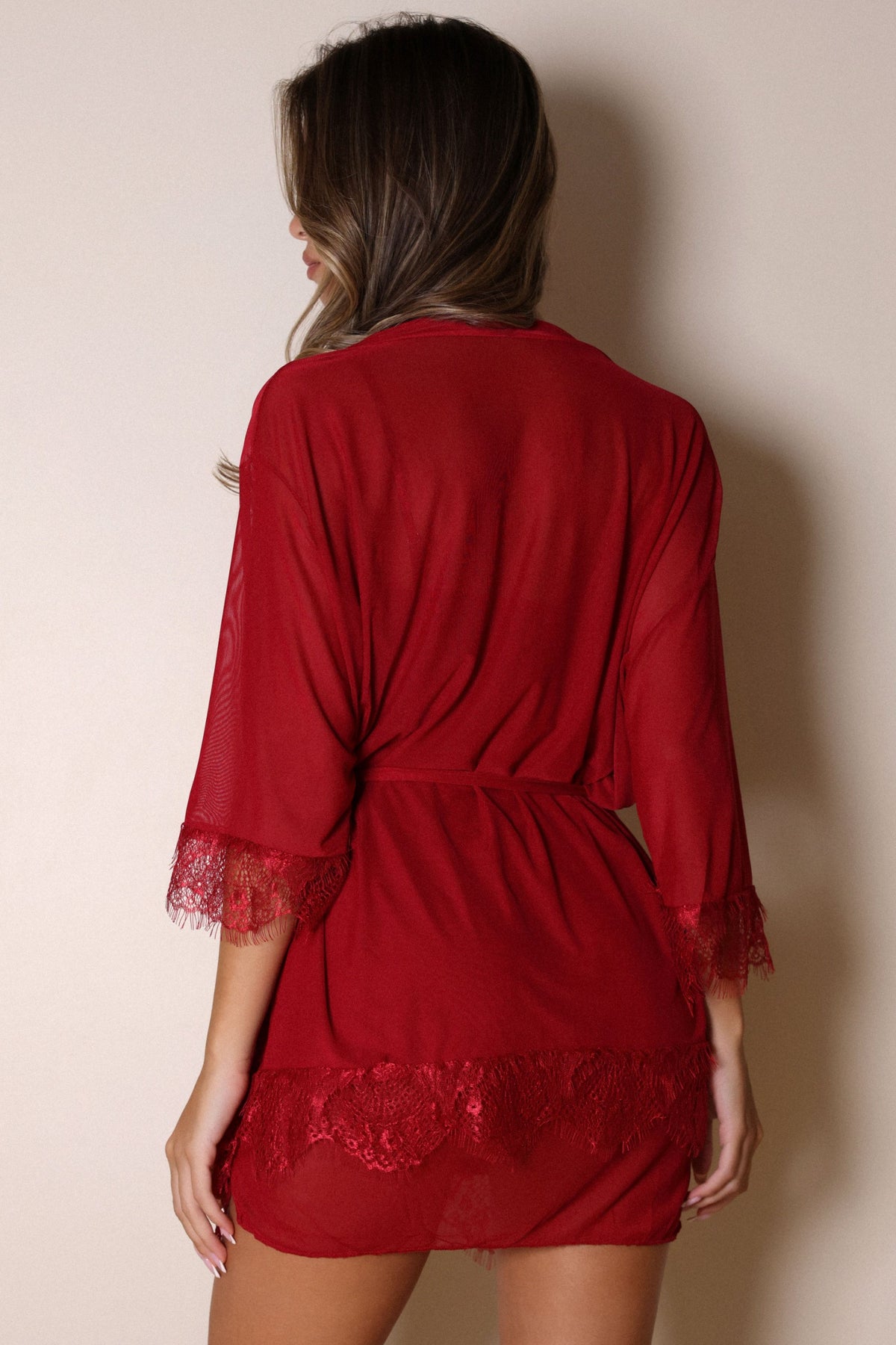 Aiah Lace Slip &amp; Robe Set – Red
