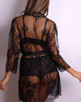 Aliyah Floral Lace Kimono Robe – Black