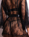 Aliyah Floral Lace Kimono Robe – Black