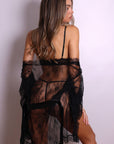 Aliyah Floral Lace Kimono Robe – Black