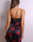 Amora Heart Satin Slip Dress - Black and Red