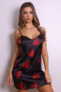 Amora Heart Satin Slip Dress - Black and Red