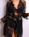 Anastasia Floral Lace Cami & Robe Set - Black
