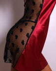 Bianca Heart Mesh Back Satin Slip Dress - Crimson