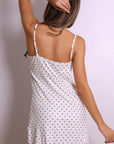 Daphne Ribbed Lace Heart Slip Dress - White