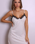 Daphne Ribbed Lace Heart Slip Dress - White