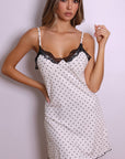 Daphne Ribbed Lace Heart Slip Dress - White